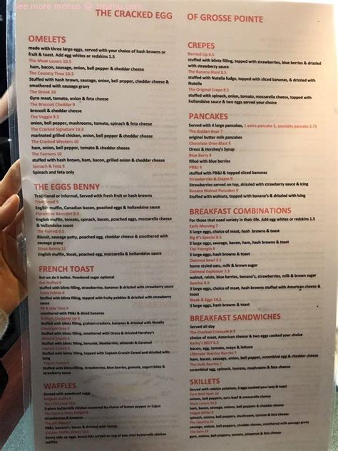 The cracked egg of grosse pointe menu - Feb 11, 2022 · Red Crown. Claimed. Review. Save. Share. 102 reviews #2 of 18 Restaurants in Grosse Pointe Park $$ - $$$ American Bar. 15301 Kercheval Ave, Grosse Pointe Park, MI 48230-1335 +1 313-822-3700 Website. Open now : 11:00 AM - 11:00 PM.